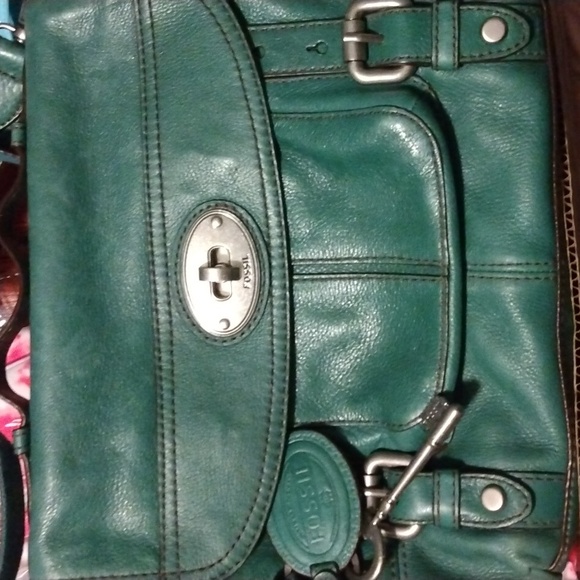 VINTAGE FOSSIL LEATHER PURSE GREEN - Picture 5 of 17